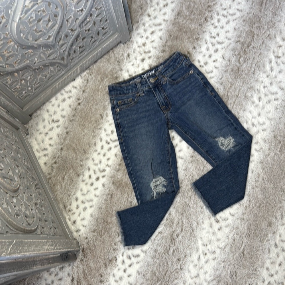 Cat & Jack straight leg jeans girls small distressed denim cutoffs girlhoodcore